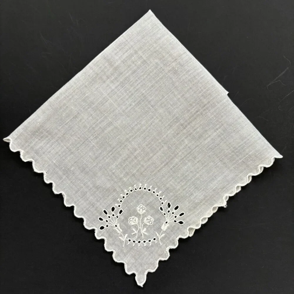 Embroidered Heirloom Wedding Handkerchief Cottage Vintage Feminine Dainty